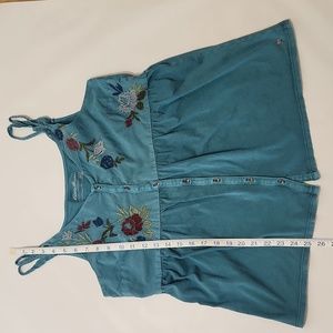 Eddie Bouer, embordered, boho (Bohemian) spaghetti strap, empire waist, top.